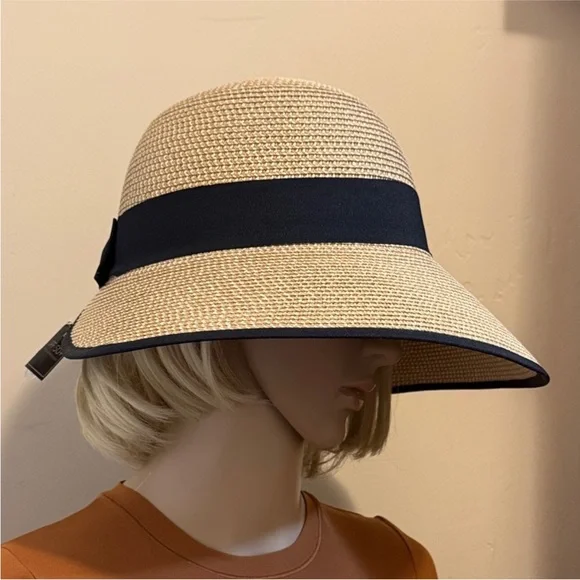 Tory Burch✨ Tan and black Sun Hat one size UPF 50+ - Picture 10 of 15